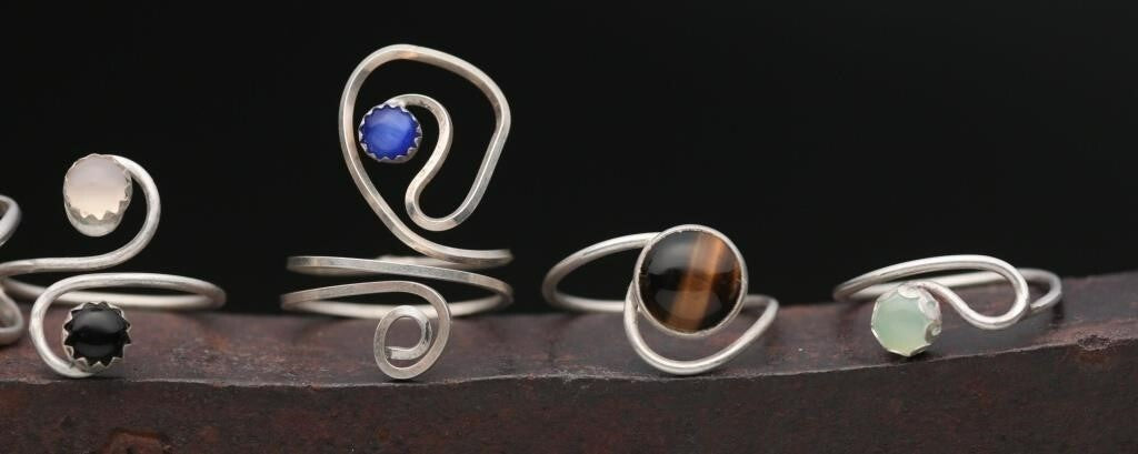 5 Designer USA Artisan Rings Sterling Silver with Gemstones Size 9.5