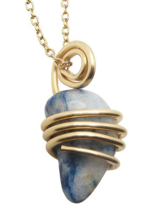 Rare Natural Lazulite Hand Forged Art Wrap Pendant Merlin's Gold #152
