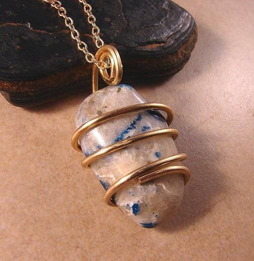 Natural Lazulite Hand Forged Art Wrap Pendant Merlin's Gold #51