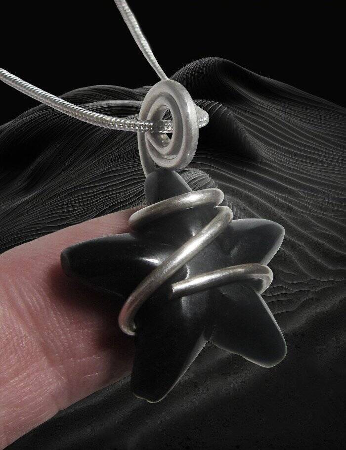 Black Onyx Star Cauldron wrapped Pendant, Witchy jewelry, Sterling Silver #11
