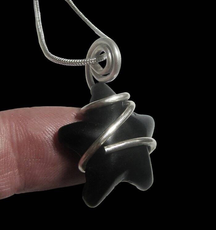 Black Onyx Star Cauldron wrapped Pendant, Witchy jewelry, Sterling Silver 10