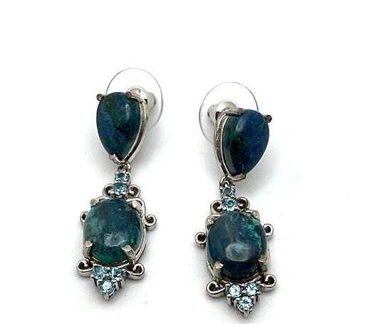 Gemmy Chrysocolla Gemstone Studded Earrings In 925 Silver For Women