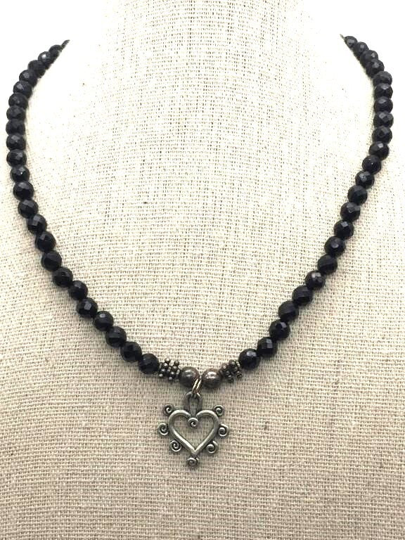 ANTIQUE VICTORIAN 16" MOURNING NECKLACE, FACETED BLACK JET, STERLING STRENGTH