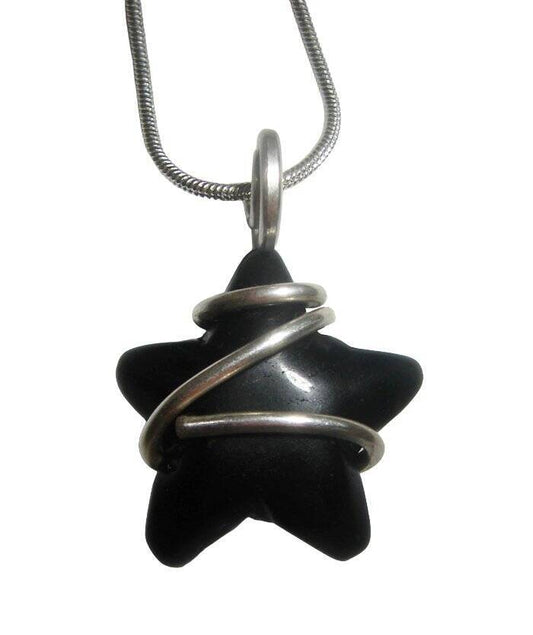 Black Onyx Star Cauldron wrapped Pendant, Witchy jewelry, Sterling Silver 10