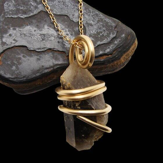 RARE BLACK DRAGON QUARTZ PENDANT IN BRONZE MERLIN'S GOLD 460