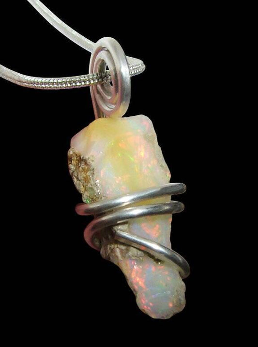 Ethiopian Opal Pendant Necklace, Sterling Raw Opal, October Birthstone #10