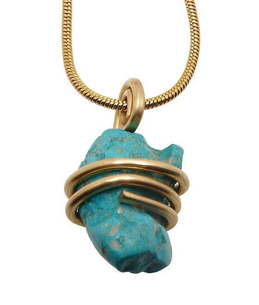 Gorgeous Hand Forged Natural Blue Turquoise Pendant Bronze Merlin's Gold #50