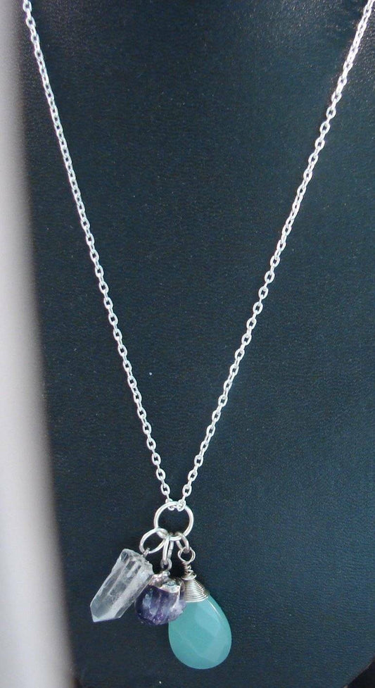 TEAL TRANSFORMATION, GRAPE AMETHYST CLEAR QUARTZ GEMSTONE CLUSTER SS