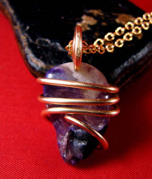 SALE Grape Purple Russian Charoite Pendant Bronze Gold 10 Healing