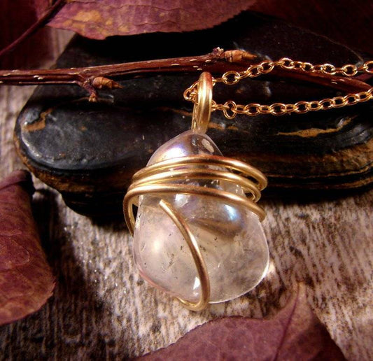 FANTASY AURA TITANIUM CRYSTAL NECKLACE BRONZE GOLD REIKI FOR# 12