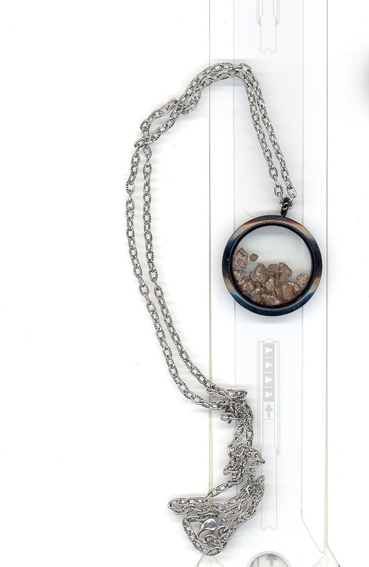 15 METEORITES CAMPO del CIELO NECKLACE, BLACK, LONG CHAIN WATERPROOF