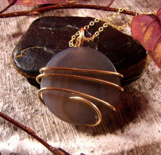 Colorful Genuine Agate Slice Pendant Necklace Talisman Pendant in Bronze #24