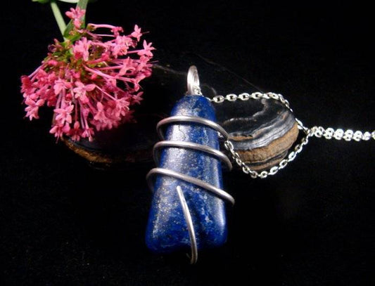 Afghanistan Blue Lapis Lazuli Crystal Pendant in Sterling Silver SS #57