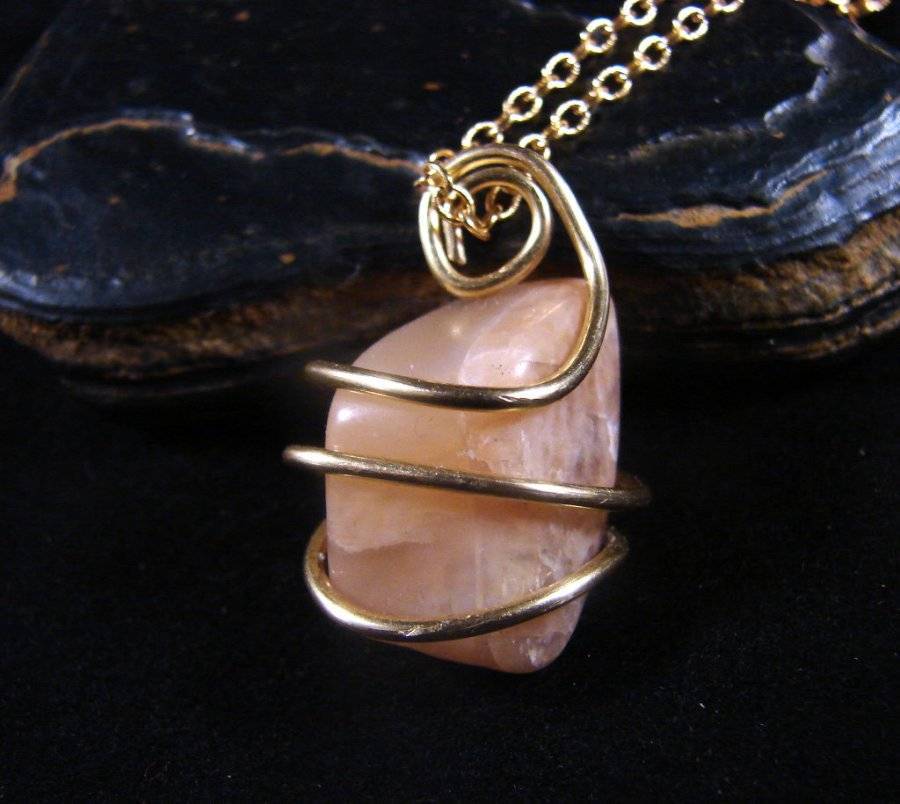 Moonstone Forged Wire Wrap Pendant in Bronze Merlin's Gold #7