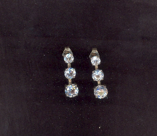 3 Stone Round Natural Silver White Topaz 925 Sterling Silver Earrings Sex Drive