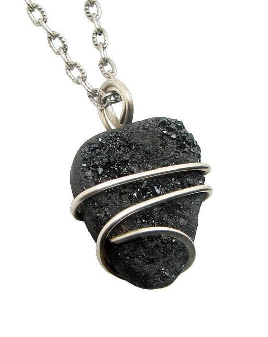 BRAZILIAN MIDNIGHT BLACK DRUZY DRUSY STERLING SILVER PENDANT #10