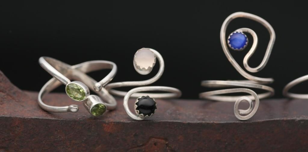 5 Designer USA Artisan Rings Sterling Silver with Gemstones Size 9.5