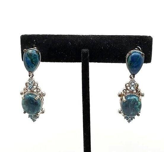 Gemmy Chrysocolla Gemstone Studded Earrings In 925 Silver For Women
