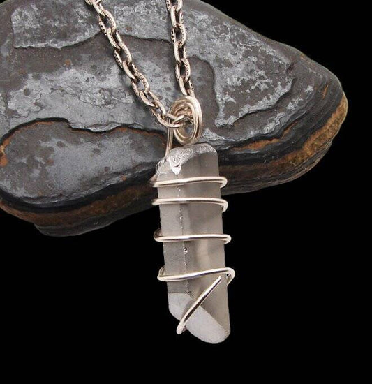 SILVER AURA PENDANT STERLING SILVER COPPER LEMURIAN SEED QUARTZ #11