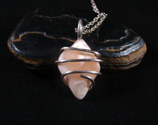 Misty Crystal Moonstone Forged Wire Wrap Pendant in Sterling Silver SS 3
