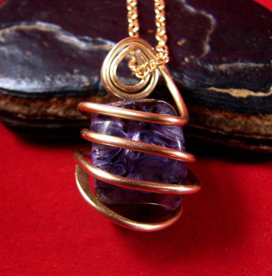 SALE Russia Grape Purple Charoite Pendant Bronze Merlin's Gold 22