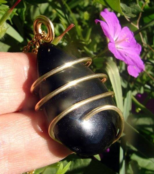 Carved Rainbow Obsidian Protection Bronze Gold Wire Wrap Reiki Pendant 103