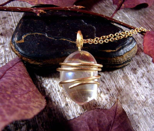 LUMINOUS FANTASY AURA TITANIUM CRYSTAL NECKLACE BRONZE GOLD REIKI #9