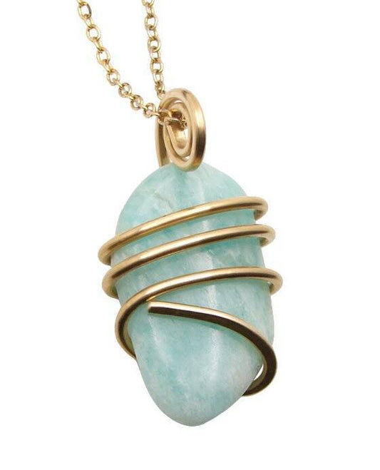 Amazonite Set In Merlin's Gold Forged Wrap Pendant #11, 11.1 Grams