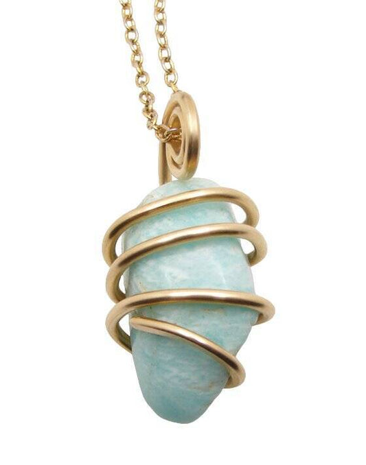 Amazonite Set In Merlin's Gold Forged Wrap Pendant #12, 10.3 Grams