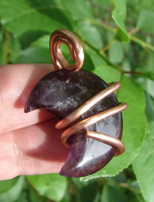 Handmade Crystal Jewelry African Amethyst Moon Pendant Real Crystals Purple #5