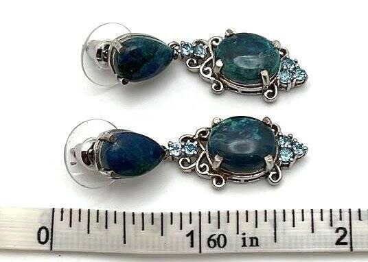 Gemmy Chrysocolla Gemstone Studded Earrings In 925 Silver For Women