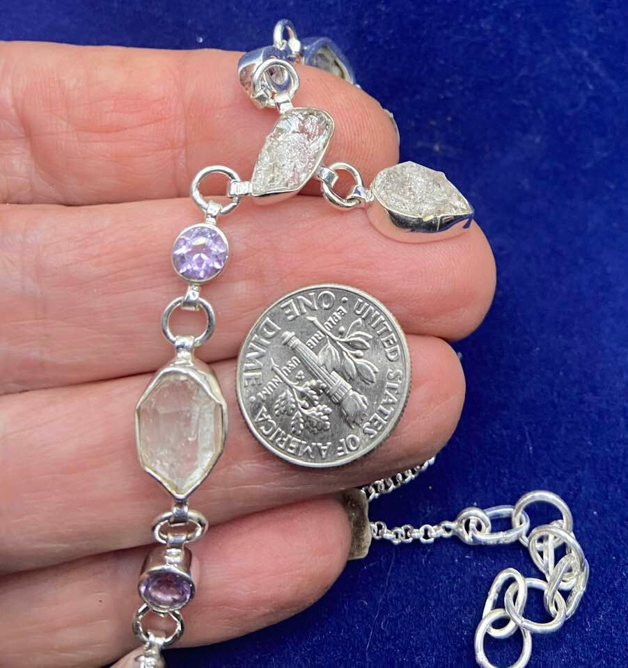 Natural 28.23 Herkimer Diamond & Amethyst Necklace