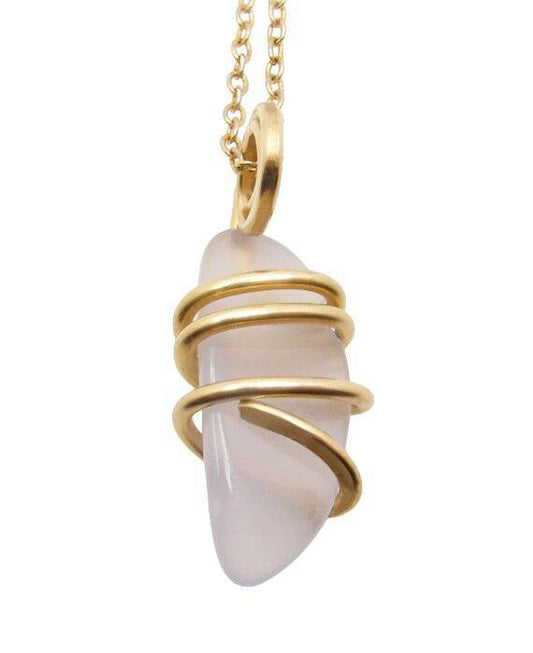 Calming Energy Blue Chalcedony Pendant Merlin's Gold Bronze #108