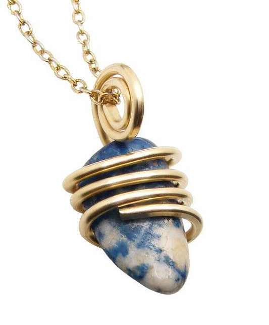 Rare Natural Lazulite Hand Forged Art Wrap Pendant Merlin's Gold #81