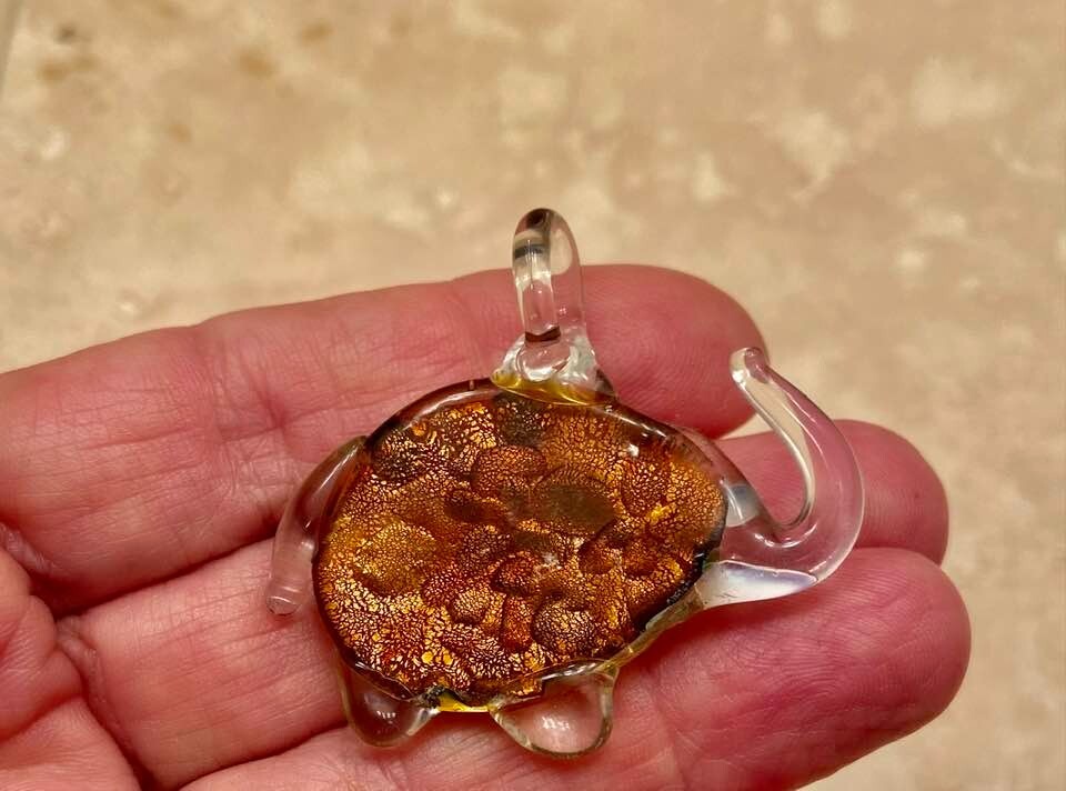 Clear Glass Handblown Glass with Multi-Colors Elephant Pendant Pretty