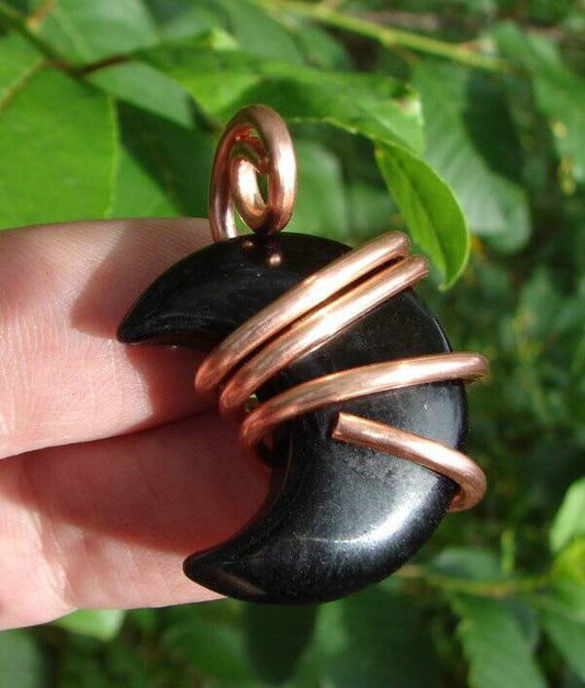 Handmade Jewelry Black Onyx Moon Pendant Real Crystals Amulet Necklace #8