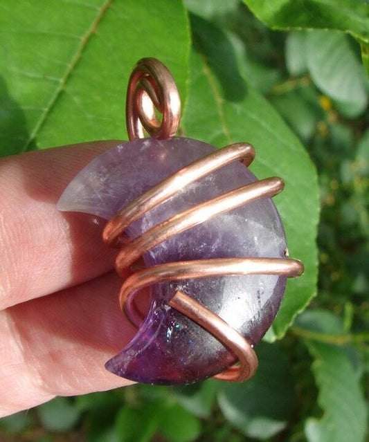 Handmade Crystal Jewelry African Amethyst Moon Pendant Real Crystals Purple #6