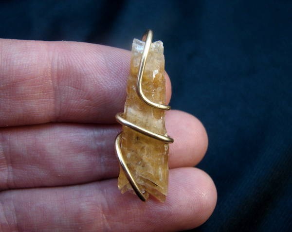 GOLDEN ORANGE SELENITE PENDANT CRYSTAL WAND THIRD EYE CHAKRA AMULET