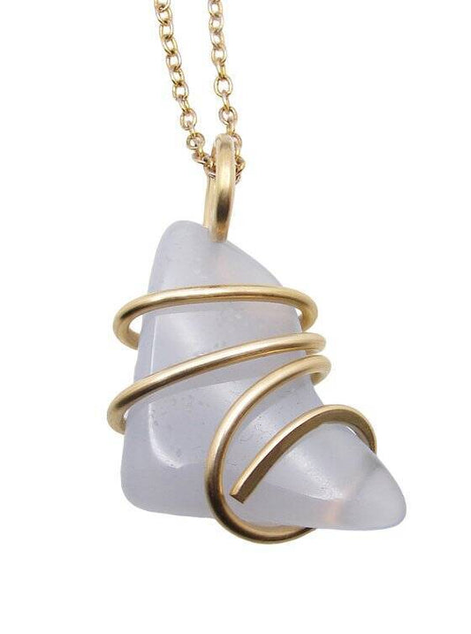 Calming Energy Blue Chalcedony Pendant Merlin's Gold Bronze #107