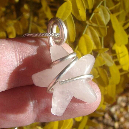 Rose Quartz Love Star Necklace Pendant, Sterling Silver, Heart Chakra #12