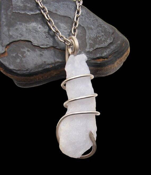 Beautiful Blue Chalcedony Agate Pendant Sterling Silver #121