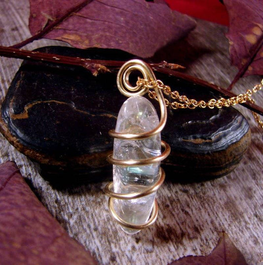 FANTASY AURA TITANIUM CRYSTALAMULET NECKLACE BRONZE GOLD REIKI #13