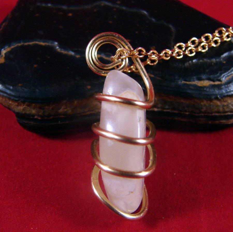 Genuine Crystal Moonstone Forged Wire Wrap Pendant in Bronze Merlin's Gold 4