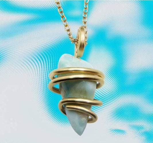 Natural Larimar Dolphin Stone Bronze Merlin's Gold Gemstone Pendant #52
