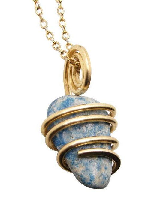Rare Natural Lazulite Hand Forged Art Wrap Pendant Merlin's Gold #114