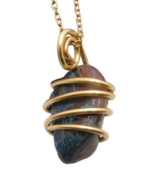 AJOITE IN QUARTZ, SHATTUCKITE, CHRYSOCOLLA PENDANT IN MERLIN'S GOLD #3077