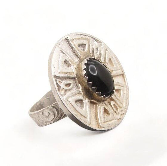 ENERGY RING JEWELRY ~VISIONS~ BLACK ONYX STERLING SILVER SS SIZE 6.75 #5