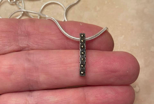 Sterling Silver Marcasite Linear Pendant for Meditation Self Awareness