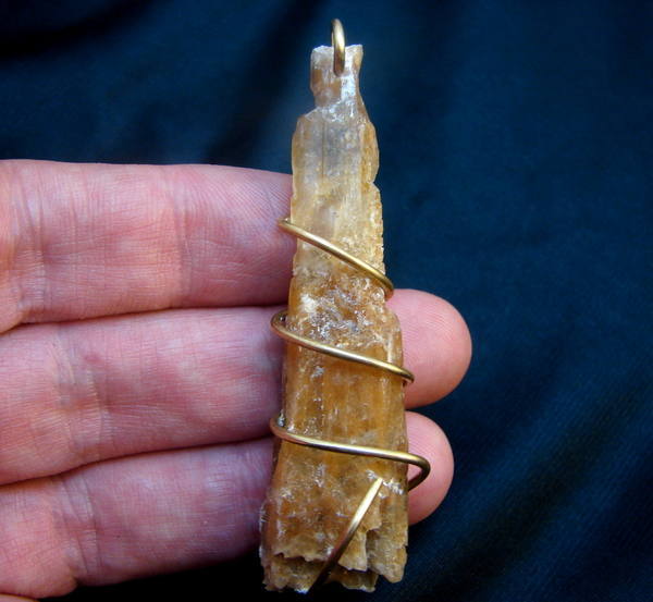 GOLDEN ORANGE SELENITE PENDANT CRYSTAL WAND THIRD EYE CHAKRA AMULET