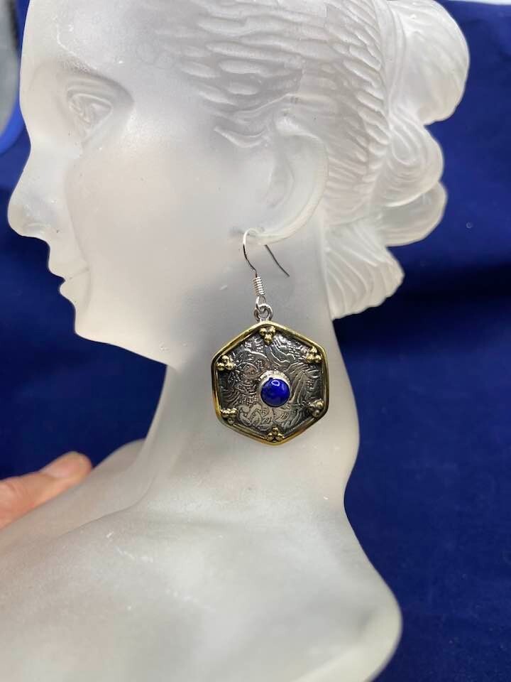 Earrings Blue Lapis Lazuli Gold Plated Sterling Silver 925